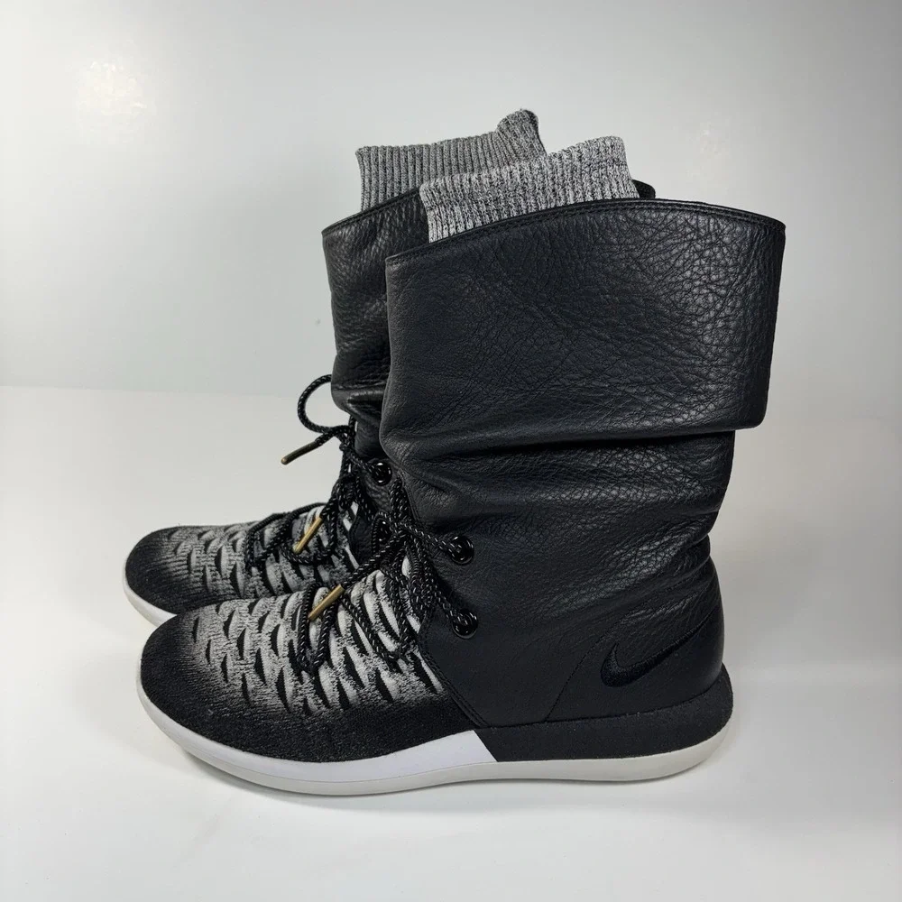 NIKE ROSHE TWO HI FLYKNIT DEEP Women's Athletic Sneaker Boots Black/White Sz 9